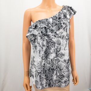 White House Black Market Womens One Shoulder Snake Print Blouse Top Size 14